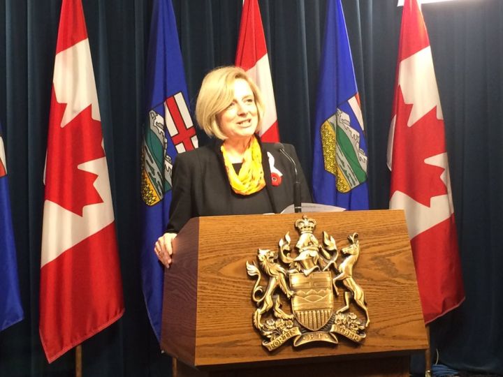 Alberta Premier Rachel Notley speaks to the media Wednesday, Nov. 4, 2015.