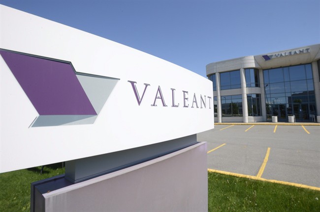 FILE - This May 27, 2013, file photo, shows the head office and logo of Valeant Pharmaceuticals in Montreal. A Senate committee tasked with protecting seniors launched an investigation Wednesday, Nov. 4, 2015, into drug price hikes by Turing Pharmaceuticals, Valeant, Retrophin Inc. and Rodelis Therapeutics, responding to public anxiety over rising prices for critical medicines. (Ryan Remiorz/The Canadian Press via AP, File) MANDATORY CREDIT.