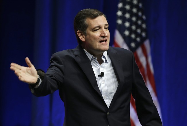 In this Nov. 13, 2015, file photo, Republican presidential candidate, Sen. Ted Cruz, R-Texas, addresses the Sunshine Summit in Orlando, Fla. 