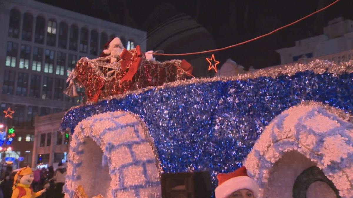 Santa Claus on his float during the Winnipeg Santa Claus Parade in 2014. 