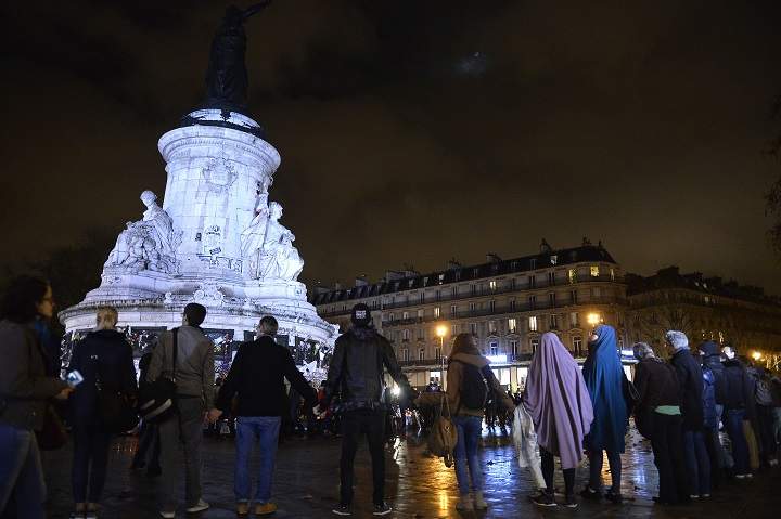 People gather November 20, 2015 in Paris, France.