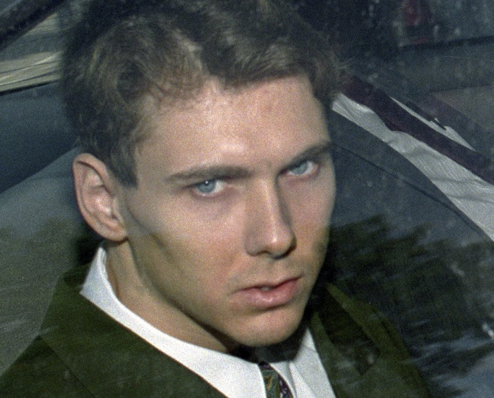 Paul Bernardo arrives in the back of a police car for a court appearance in St. Catharines on Aug 5, 1993.