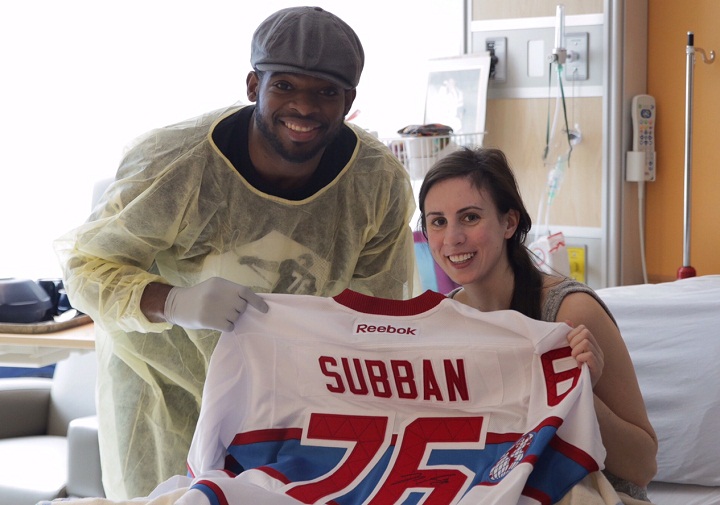 
Dream comes true for Montreal Habs fan, Chelsea Gagnon, after P.K. Subban drops by for a quick visit at the Montreal Chest Institute. Sunday, Nov. 29, 2015.

