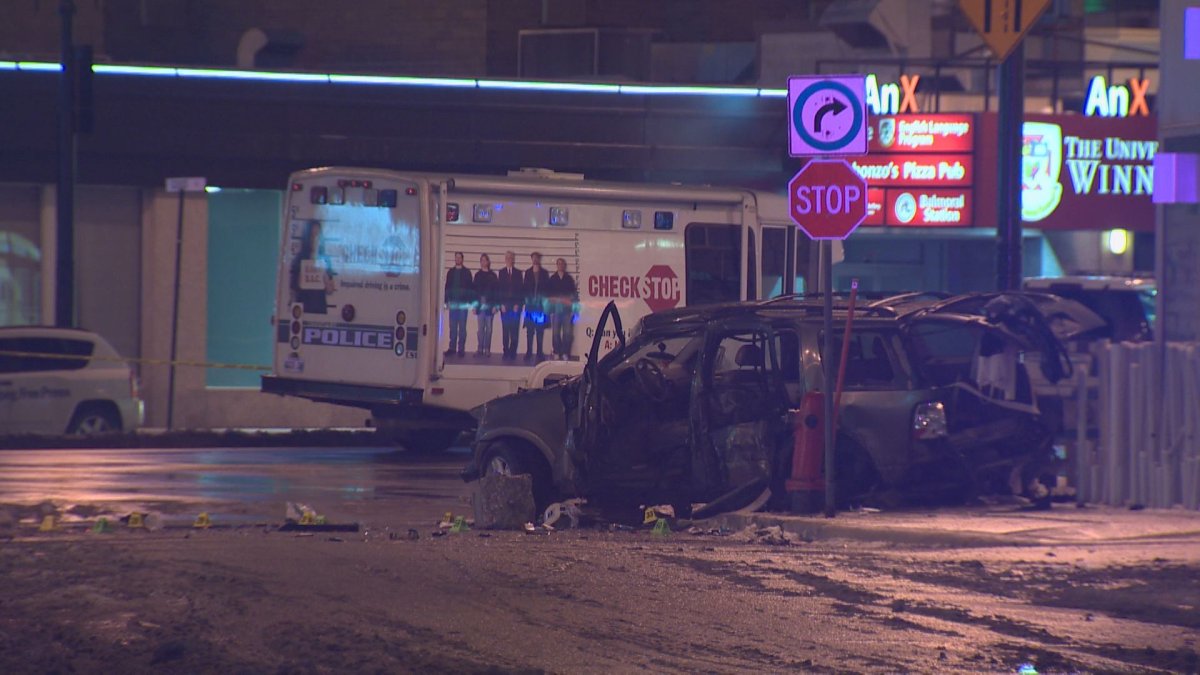 Winnipeg police respond to crash on Portage Avenue Monday morning.