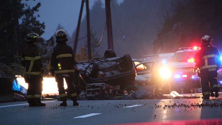 Emergency crews on the scene of a crash on Highway 99 on Nov.1, 2015.