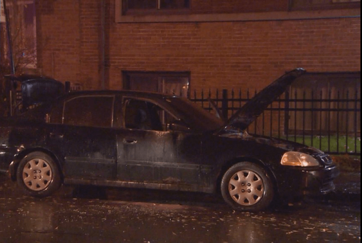 A third car was set on fire in Montreal's Park-Extension borough, Friday, November 13, 2015.