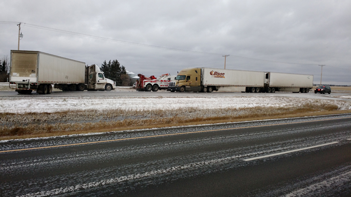 RCMP are currently on the scene of an accident blocking both westbound lanes of the Trans-Canada Highway.