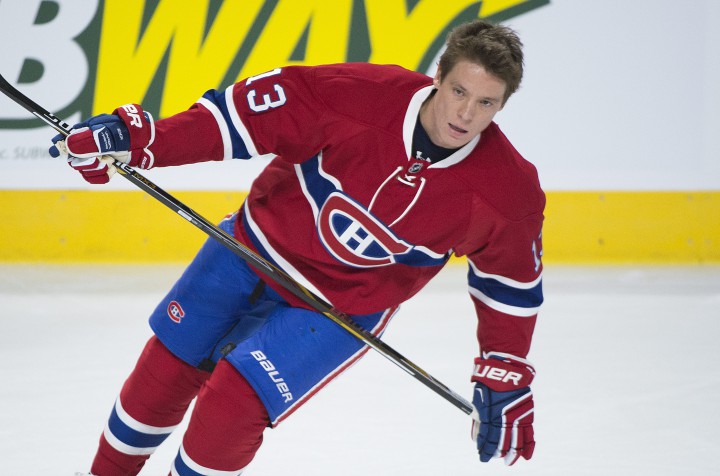 Montreal Canadiens' Alexander Semin warms up prior to an NHL hockey game against the New York Rangers in Montreal, Thursday, October 15, 2015.