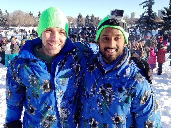 Jeff Chase (left) and Robin Mazumder (right) at #YEGSnowFight in 2014. 