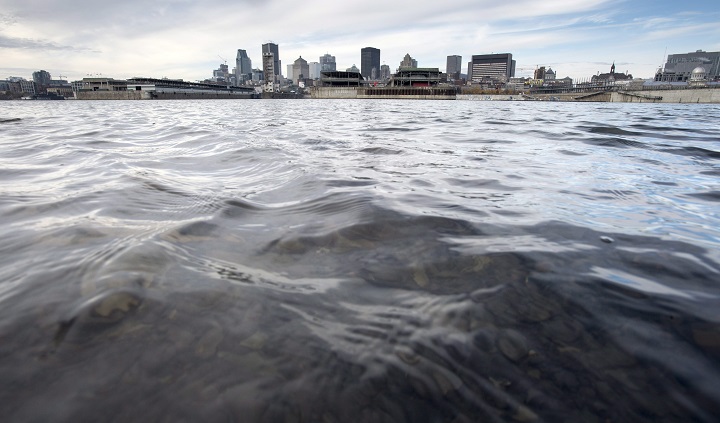 The waters of the St.Lawrence River flow past the city of Montreal Wednesday, November 11, 2015.