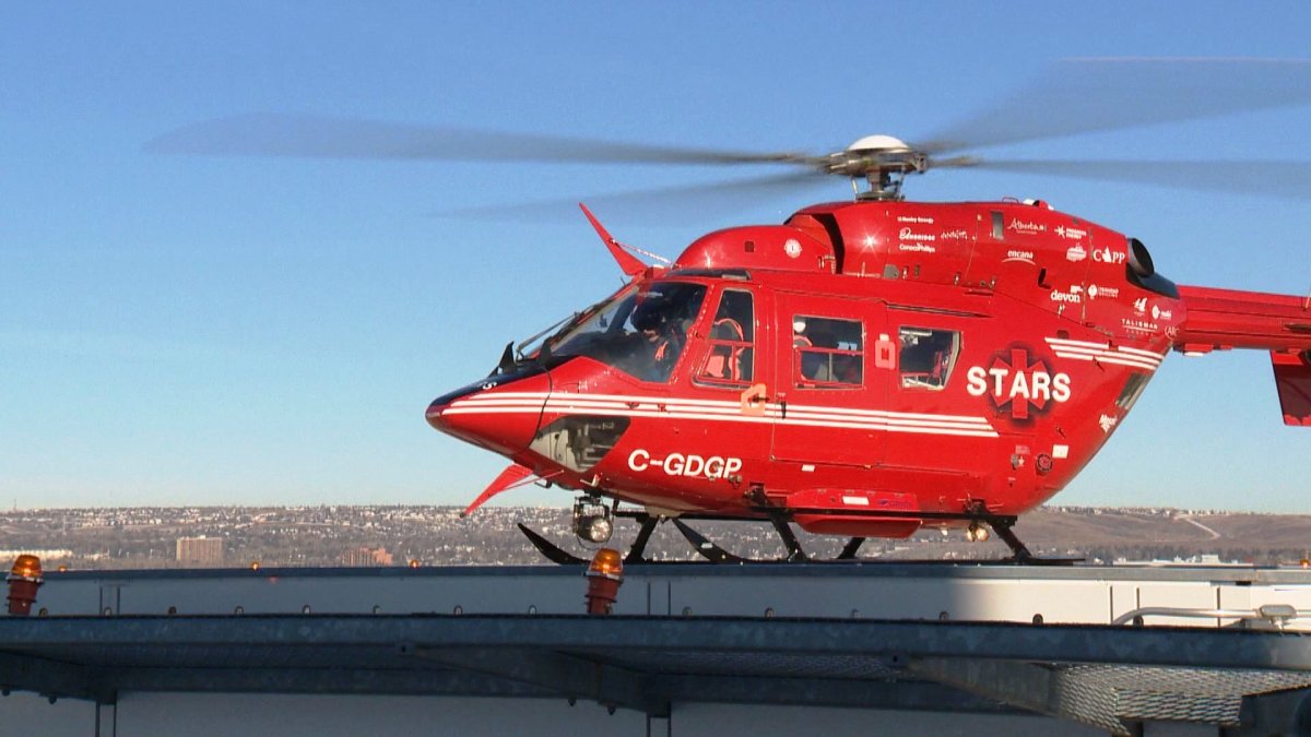 A STARS Air Ambulance helicopter lands on the Dr. Gregory Powell Helipad at the Foothills Medical Centre in Calgary on Tuesday, Nov. 10, 2015. 