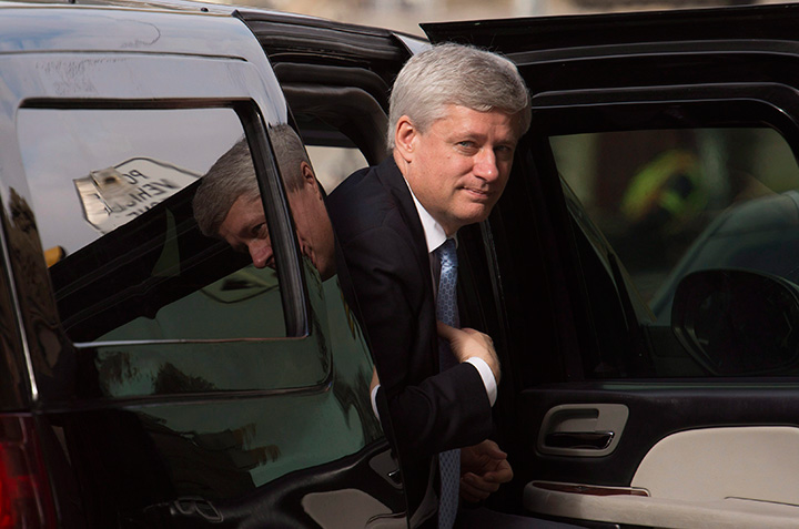Outgoing Prime Minister Stephen Harper arrives at his Langevin office in Ottawa, Wednesday, Oct. 21, 2015. 