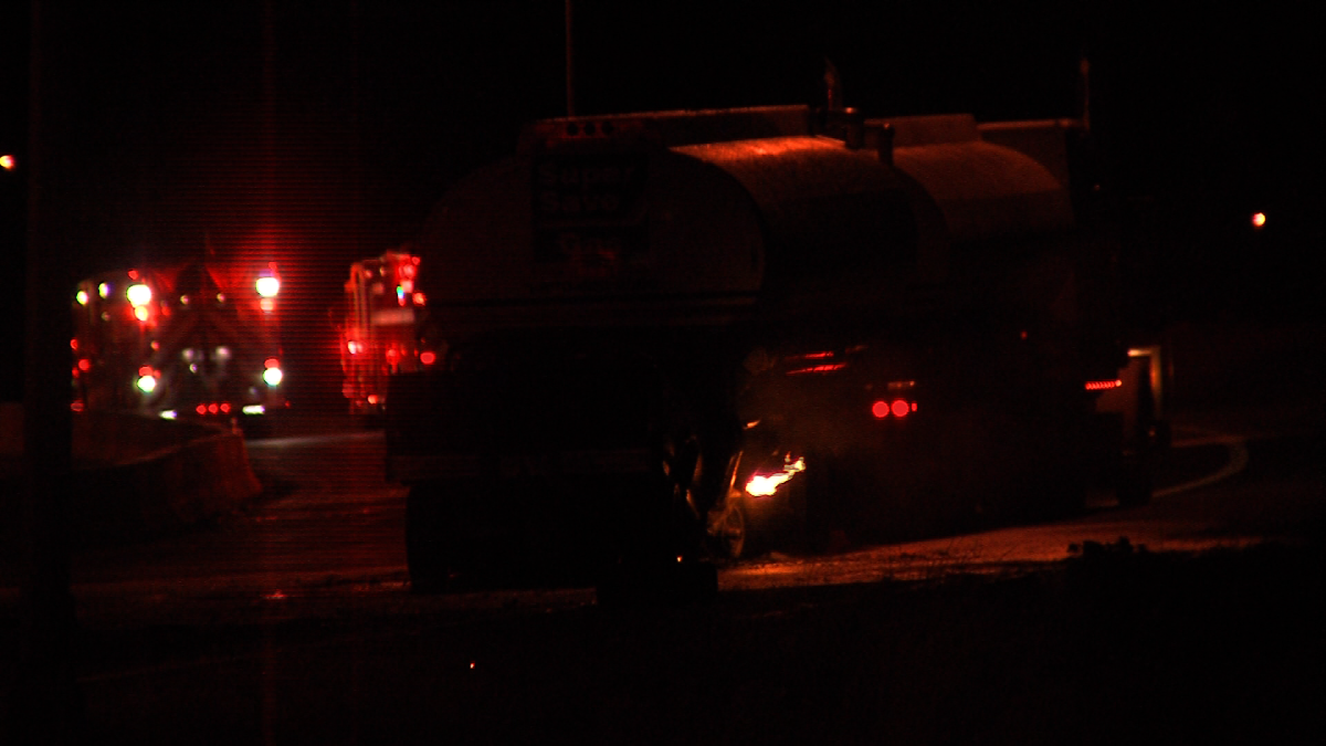 A truck fire has closed the Trans-Canada Highway through Kamloops.