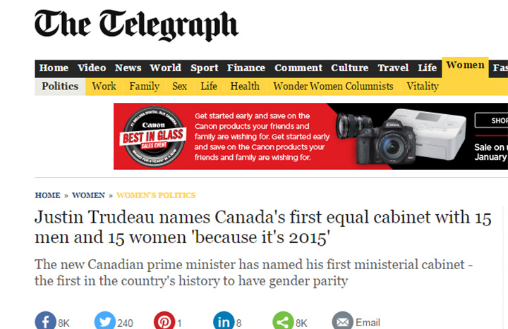 ‘Because it’s 2015’: Trudeau’s gender-equal cabinet makes headlines around world, social media - image