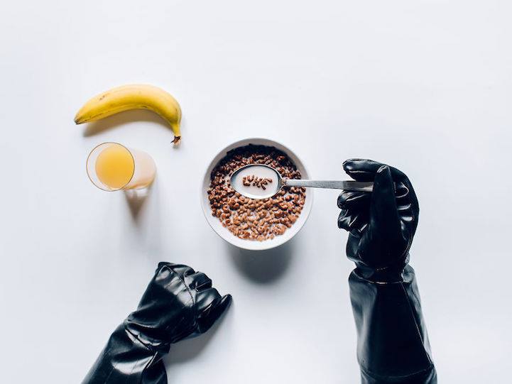 Starting his day with a health breakfast.