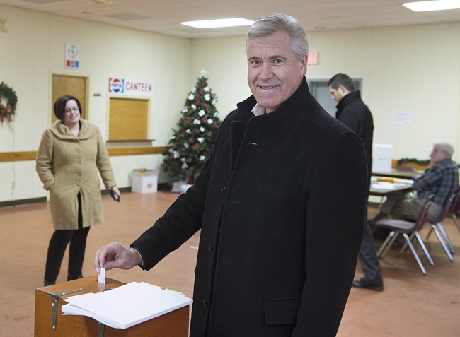 Dwight Ball, Newfoundland and Labrador Liberal leader, casts his ballot as he votes in the provincial election in Deer Lake, N.L. on Monday, Nov. 30, 2015. 