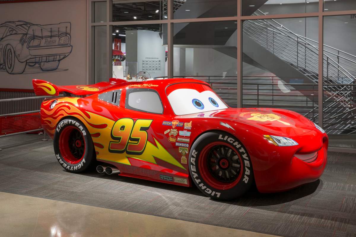 This photo provided by courtesy of the Petersen Automotive Museum shows the Pixar Cars exhibit at the newly renovated Petersen Automotive Museum in Los Angeles. (David Zaitz/Petersen Automotive Museum via AP)