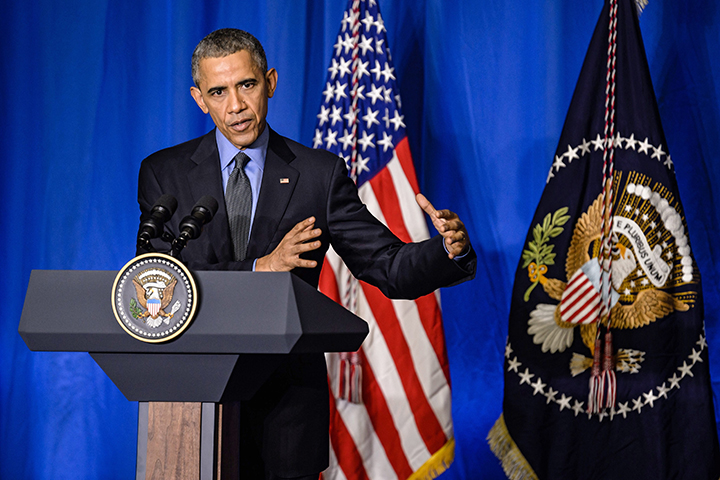 US President Barack Obama speaks during a press conference at ODCE in Paris, France. 