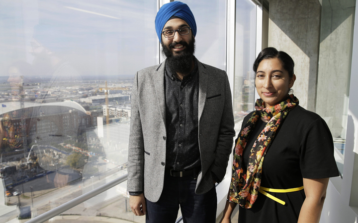 Darsh Singh, left, poses for a photo with his wife, Lakhpreet Kaur, in Dallas on Dec. 11, 2015.