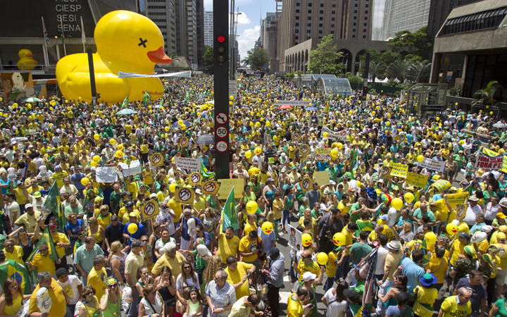 People call for the impeachment of Brazilian President Dilma Rousseff during a demonstration at the Paulista Avenue, in Sao Paulo, Brazil on December 13, 2015. 
