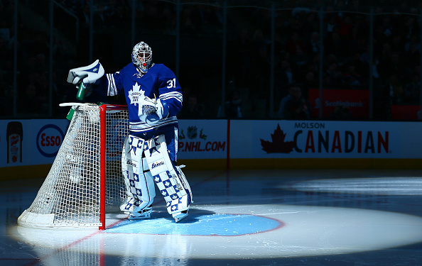 Garret Sparks #31 of the Toronto Maple Leafs prepares for action against the Edmonton Oilers during game action on November 30, 2015 at Air Canada Centre in Toronto, Ontario, Canada. (Photo by Graig Abel/NHLI  via Getty Images).
