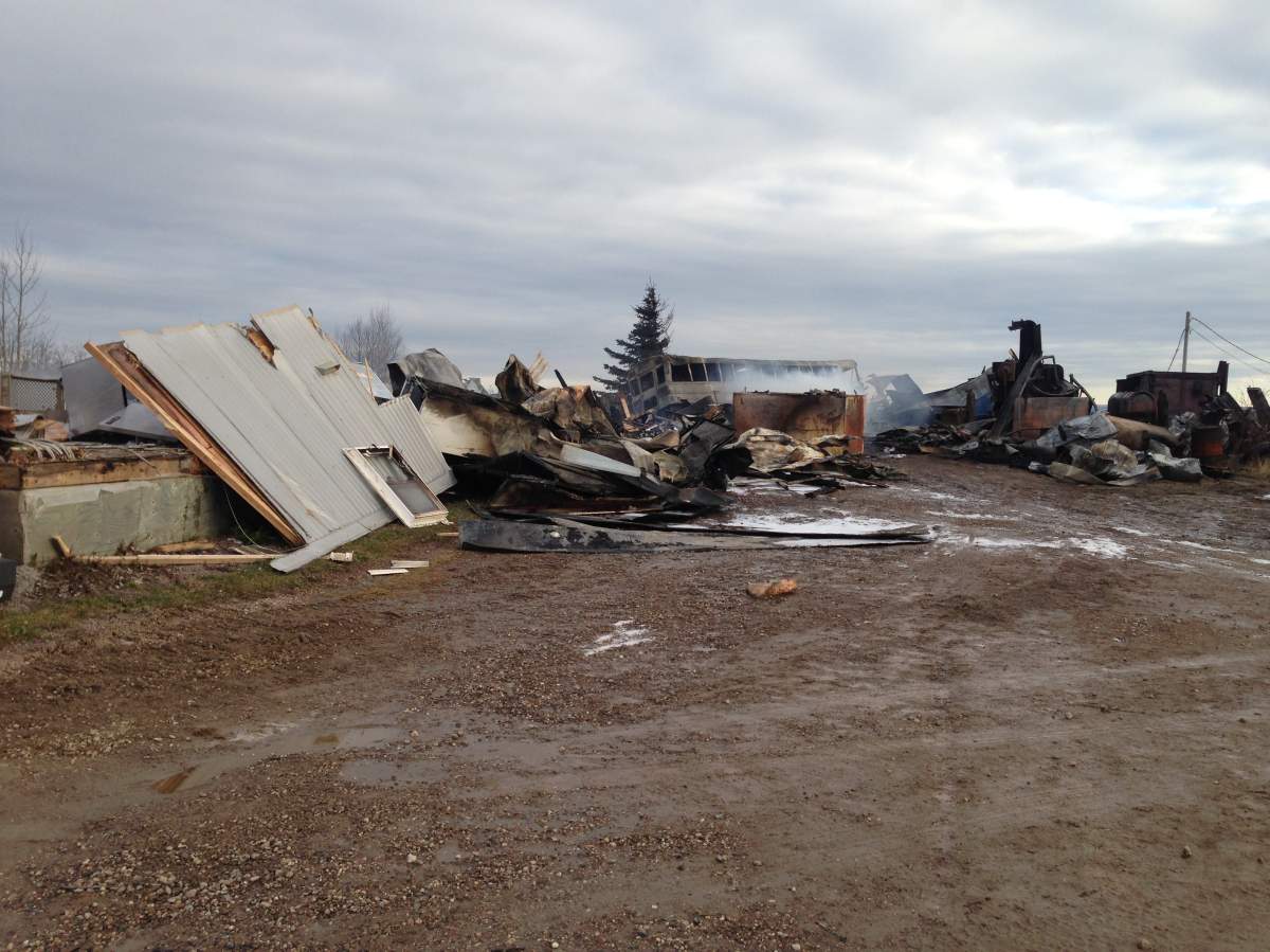 The garage is seen here completely destroyed.