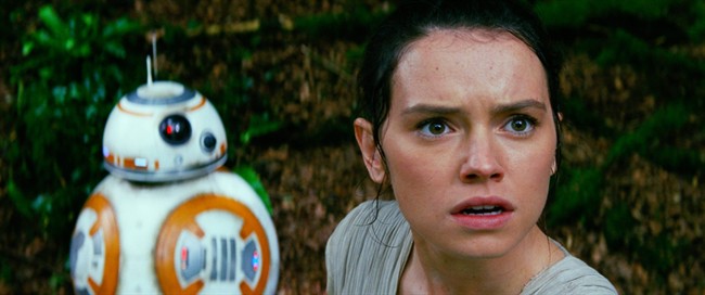 This photo provided by Disney/Lucasfilm shows Daisy Ridley, right, as Rey, and BB-8, in a scene from the film, "Star Wars: The Force Awakens," directed by J.J. Abrams. The movie opens in U.S. theaters on Friday, Dec. 18, 2015. 
