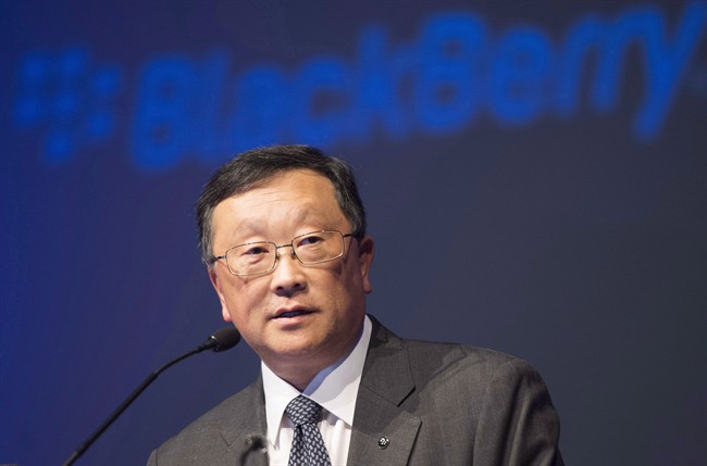 Chief executive John Chen speaks at the BlackBerry Ltd. annual meeting in Waterloo, Ont., on June 23, 2015. THE CANADIAN PRESS/Frank Gunn.