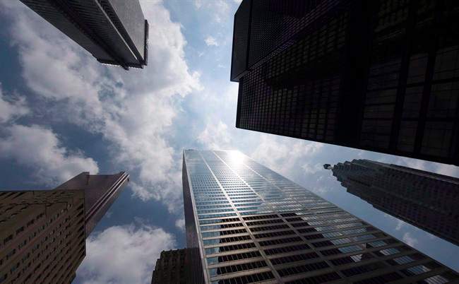 Bank towers are shown from Bay Street in Toronto's financial district, on Wednesday, June 16, 2010.