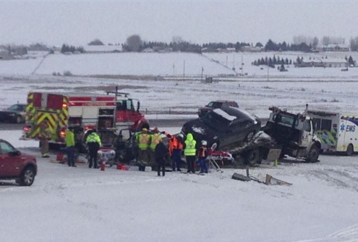 Emergency crews on scene at a crash near Strathmore Dec. 28. 