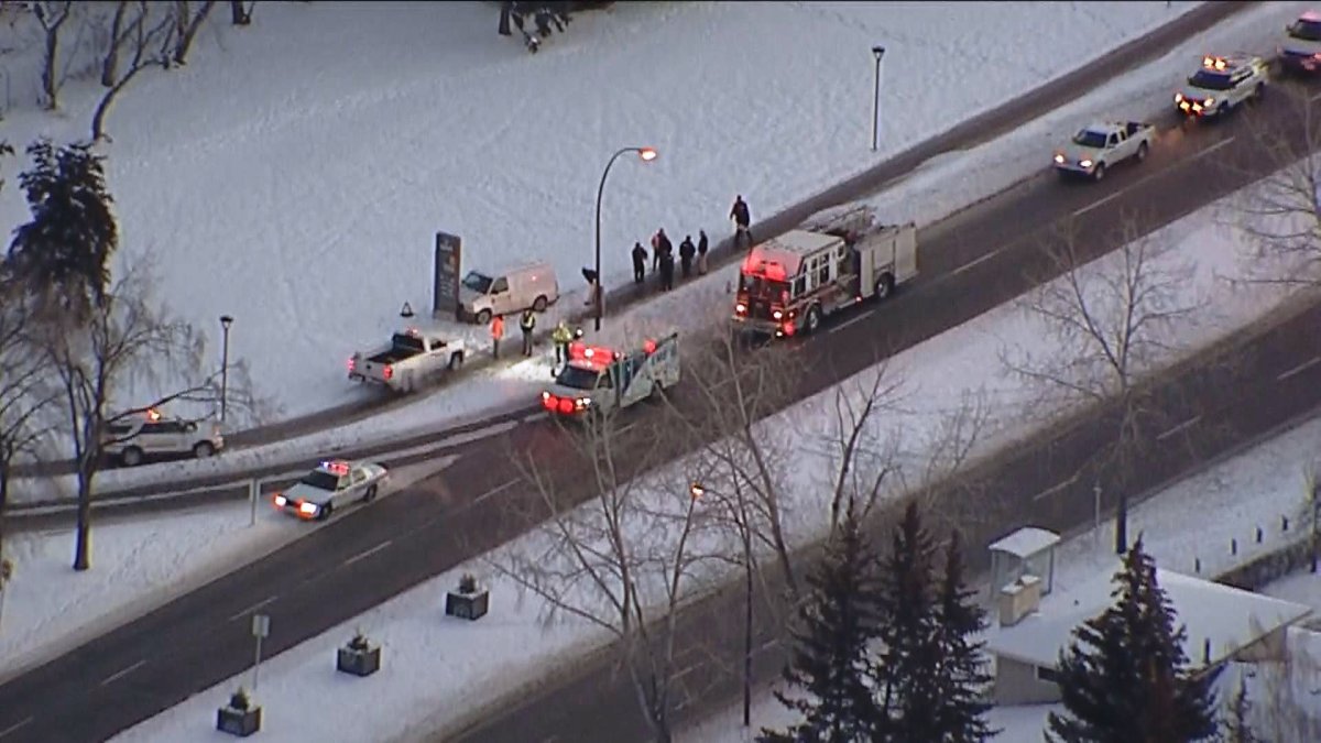 Emergency crews respond to a crash near Ulrich Road N.W. and 24 Avenue N.W.  on Wednesday, Dec. 23, 2015. 