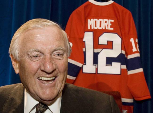 Former Montreal Canadiens Dickie Moore responds to questions in Ottawa on June 1, 2007.