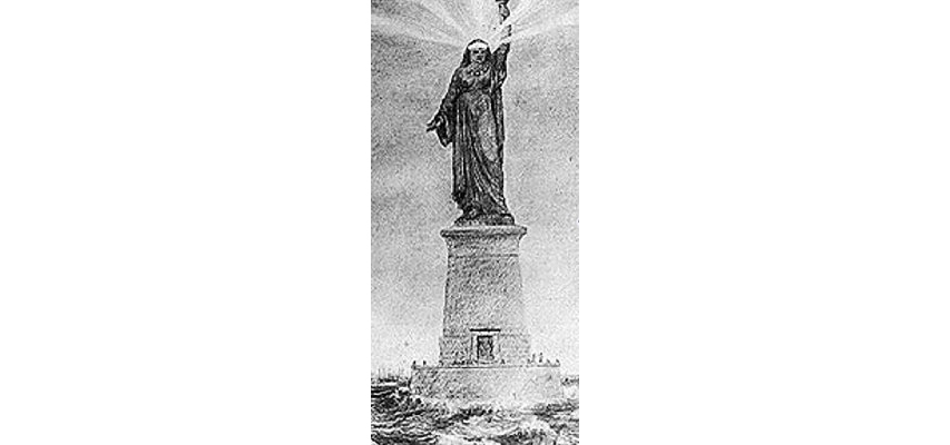 Frédéric Auguste Bartholdi’s sketch of an Egyptian peasant woman, robed and holding a torch.