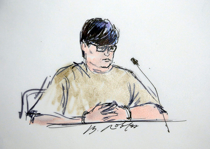 In this courtroom sketch, Enrique Marquez appears in federal court in Riverside, Calif., Thursday, Dec. 17, 2015. 