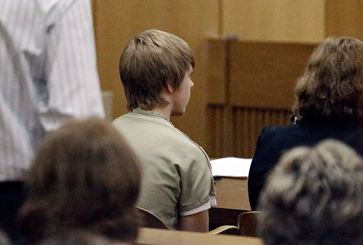 Ethan Couch, centre, sits in a juvenile court hearing on Wednesday, Feb. 5, 2014, in Fort Worth, Texas. 