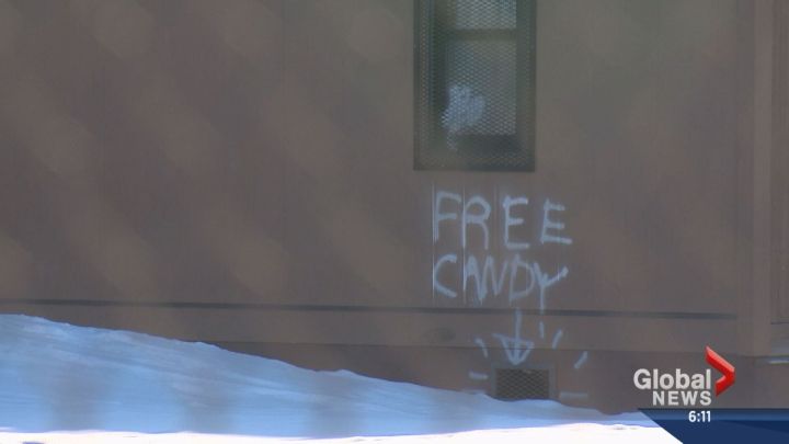 Police investigate after graffiti was discovered sprayed onto St. Dominic Elementary School in Dalhousie.