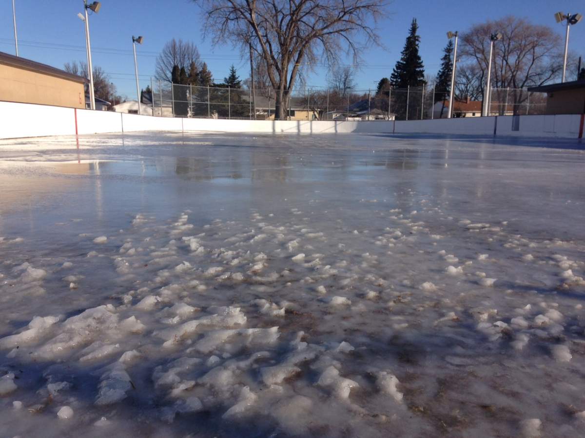 Poor ice conditions at the rinks at the North Kildonan Community Centre. December 3, 2015.