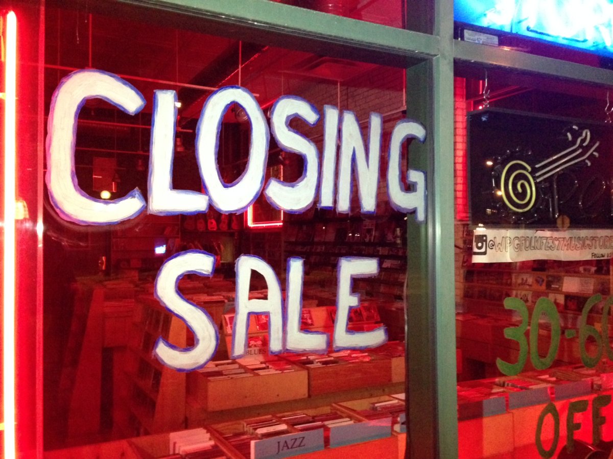 Winnipeg Folk festival Music store closing down end of year because of declining sales. 