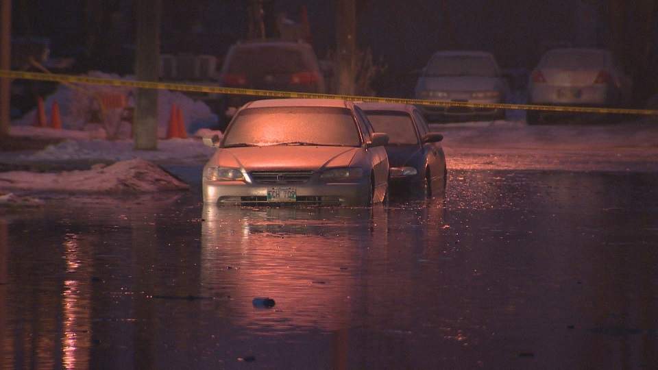 Water has flooded parts of the area near Pembina Highway due to the fire fighting efforts to put out the blaze.