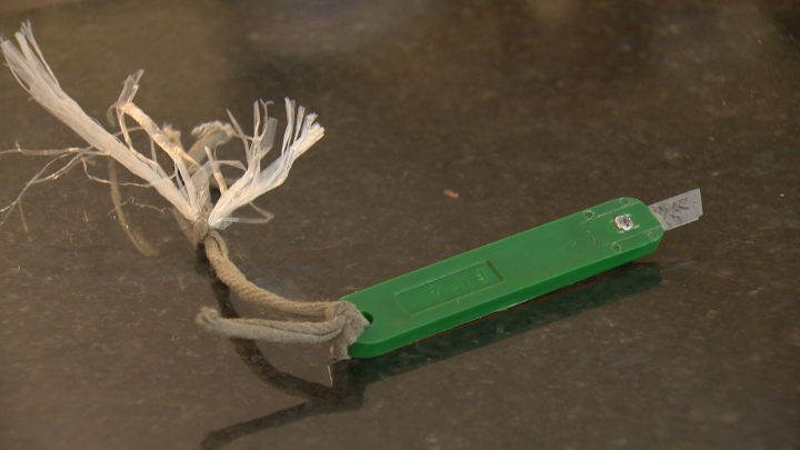Josh Bulpitt said he found this packing knife inside his three-year-old son's LINCOLN LOGS toy. His aunt had ordered the toy as a Christmas present.