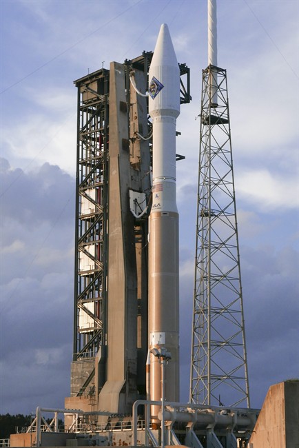 A United Launch Alliance Atlas V rocket stands ready for launch with cargo for delivery to the International Space Station on launch complex 41at the Cape Canaveral Air Force Station, Wednesday, Dec. 2, 2015, in Cape Canaveral, Fla. The last successful U.S. supply run was in April.