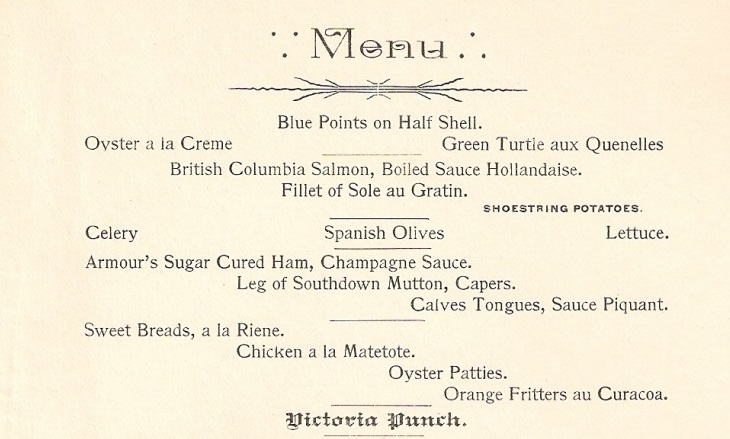 Leland Hotel Christmas Dinner menu (1897).