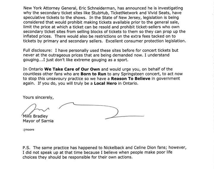 Ontario mayor’s letter insists province stop online ticket gouging - image