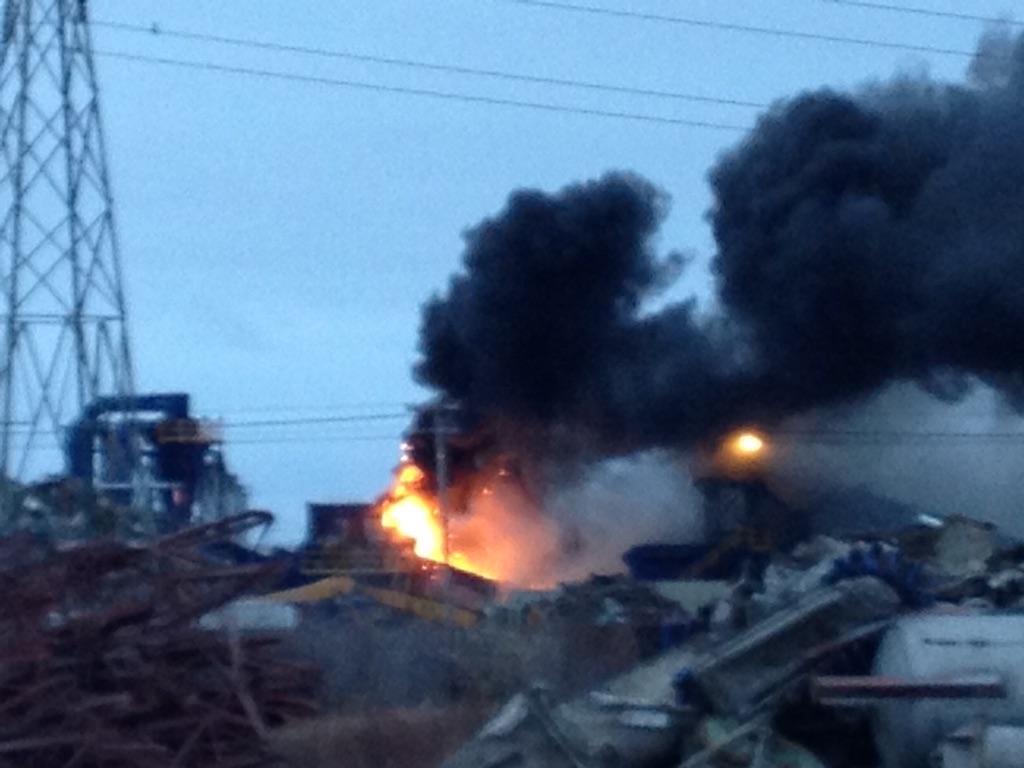 Fire crews respond to  a metal shredding facility in Winnipeg's St. Boniface area.