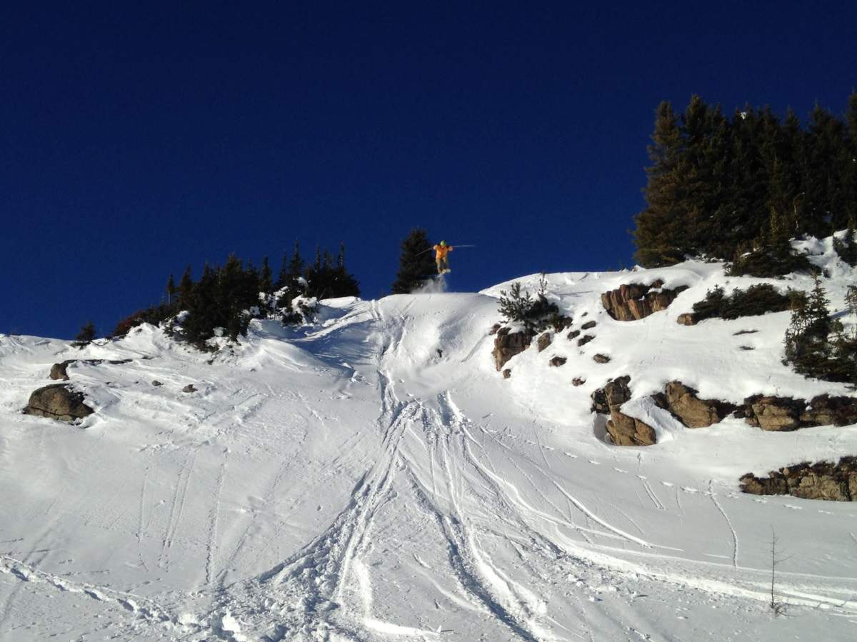 Mike Hall drops into some fresh powder at Sunshine Village in Banff on December 2, 2015. Photo credit: Leif Martin.