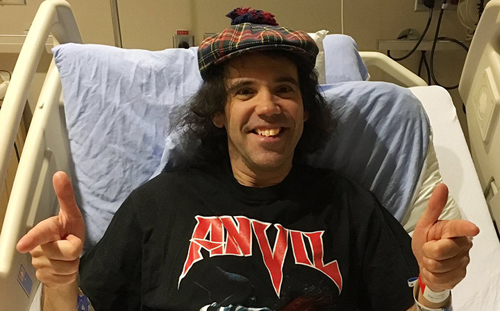 John Ruskin AKA Nardwuar the Human Serviette at Vancouver General Hospital after suffering from a stroke.
