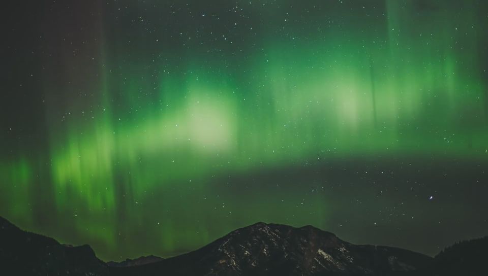 Aurora borealis over the Rocky Mountains.