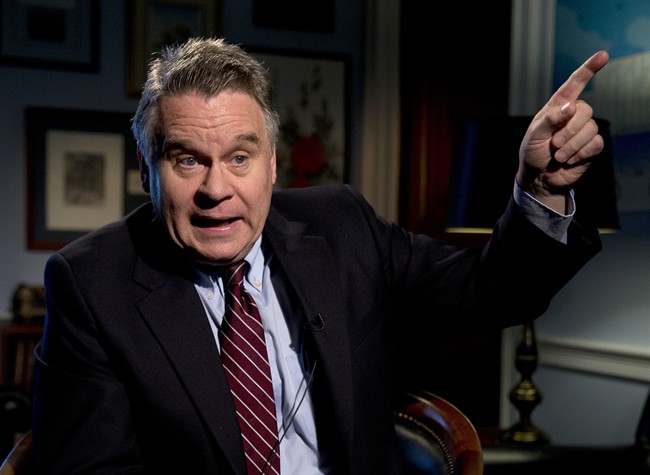 In this Friday, Nov. 20, 2015 photo, Rep. Chris Smith, R-N.J., speaks with an Associated Press reporter in his office on Capitol Hill in Washington. 