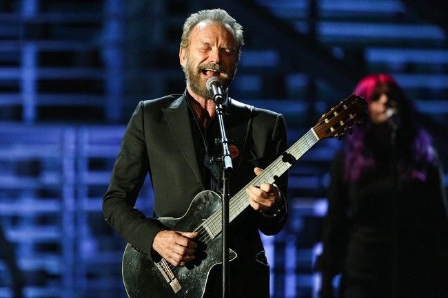 In this Nov. 18, 2015 file photo, Sting performs at the Shrine Auditorium in Los Angeles. 