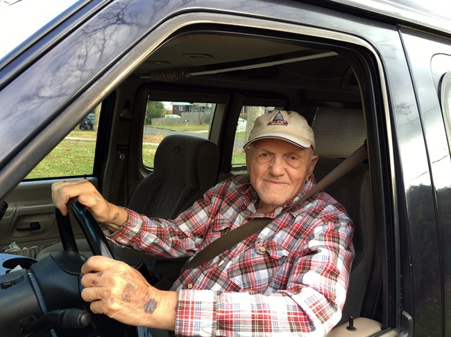 This Wednesday, Nov. 18, 2015 photo provided by Jerome Minerva shows his father, Joe Minerva, 86, seated in his Ford E150 conversion van, who recently took an AARP driving class, in Huntington, N.Y. The class was very helpful for the elder driver, even for someone who’s been driving for almost 70 years. 